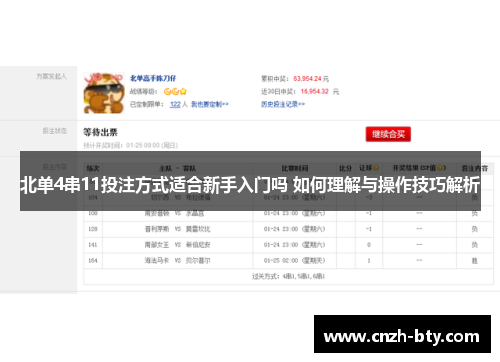 北单4串11投注方式适合新手入门吗 如何理解与操作技巧解析